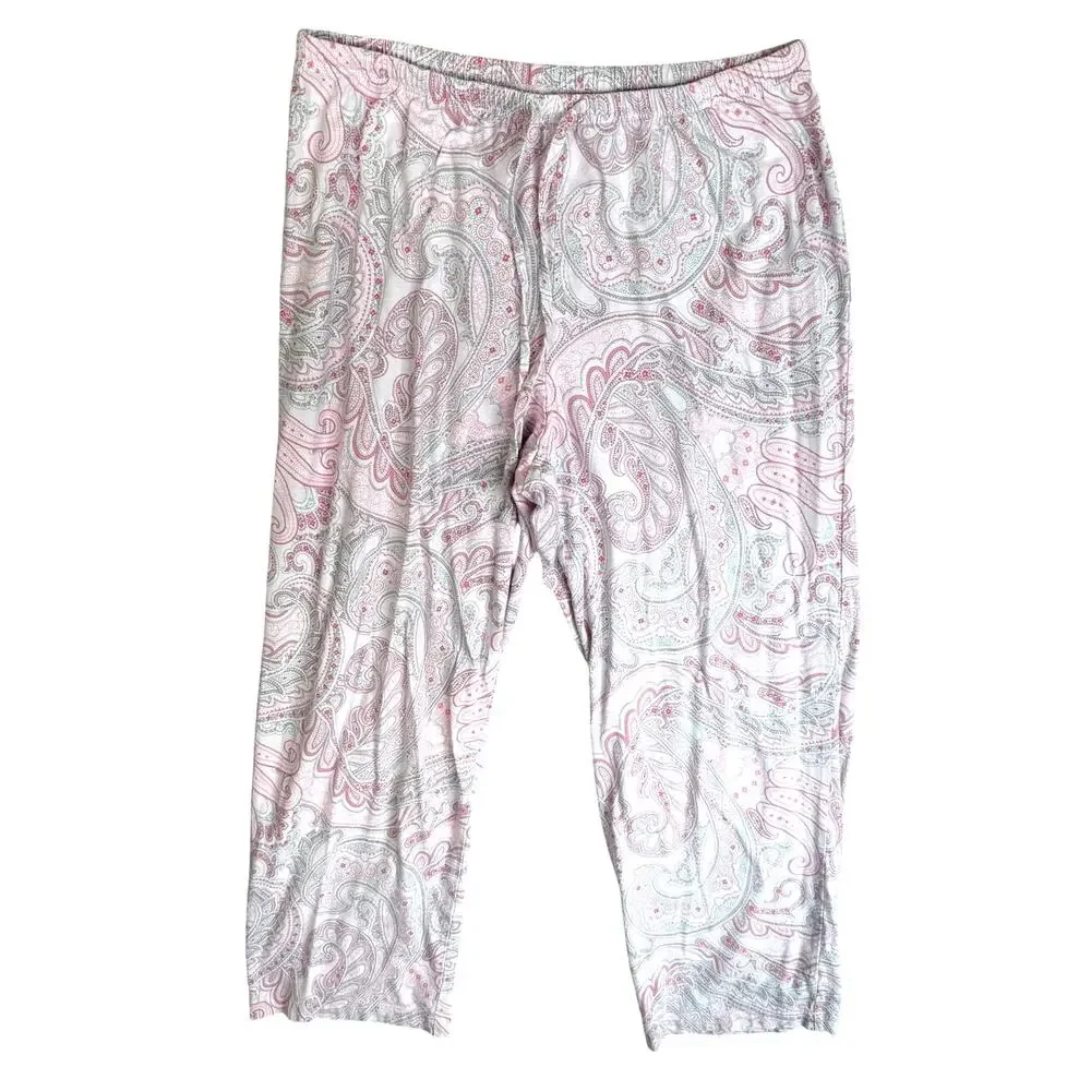 Ralph Lauren Pajama Set Womens Medium Petite PM Pink Paisley Top Pants Lounge